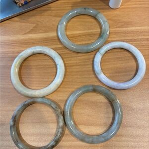 Elegant Jade Bangle Set - Green and Cream